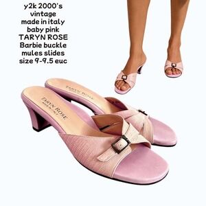 Vintage 2000s Taryn Rose Baby Pink Buckle Mules 🩰9-9.5